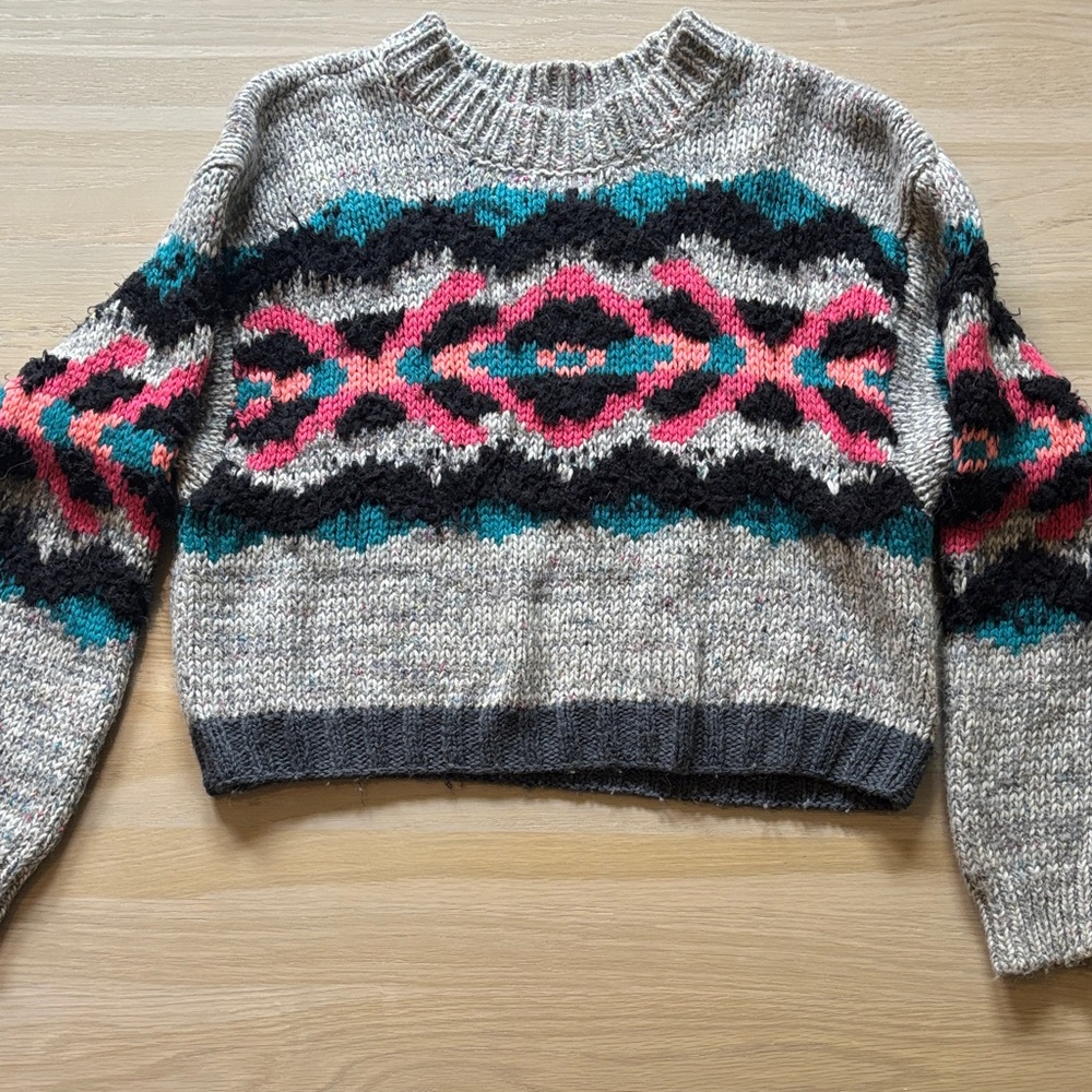 Free People Multicolor Geometric Crew Neck Sweater